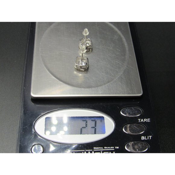 Sterling Silver Halo Square Cubic Zirconia Fancy Stud Earrings Vintage Wedding - Picture 6 of 6